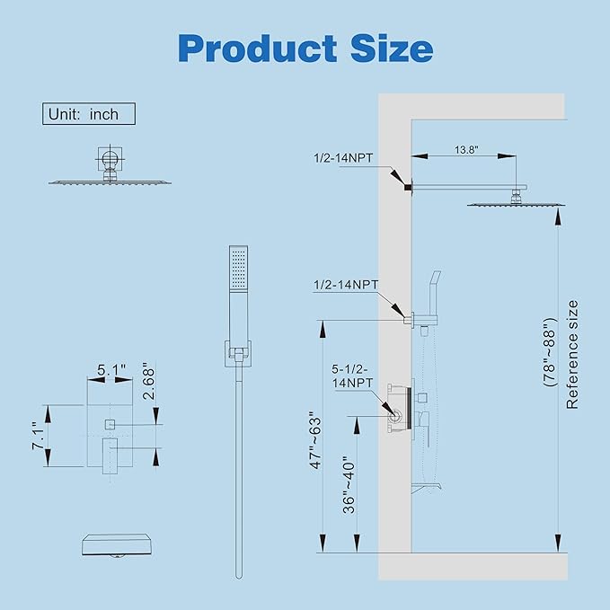 Shower System with Tub Spout, All Metal Tub Shower Faucet Set with 12-Inch Rain Shower Head and Handheld Spray combo, Wall Mounted Shower Combo Set with shower valve and Trim kit,Brushed Nickel