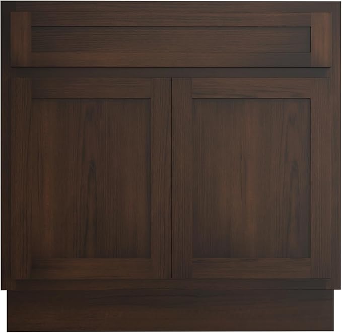 HomeBeyond 33 Inch Bathroom Vanity Base Only, Single Vanity Cabinet with Double Soft Closing Door, Composable Floor Mount Cabinets Without Top, Rustic Brown