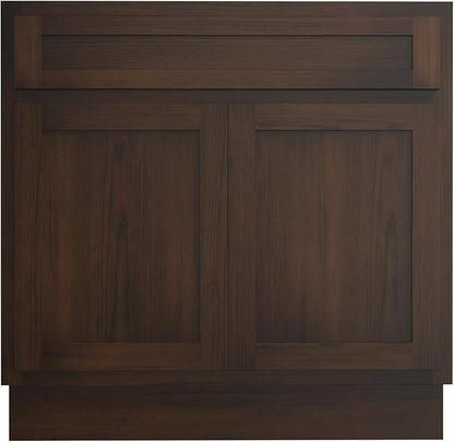 HomeBeyond 33 Inch Bathroom Vanity Base Only, Single Vanity Cabinet with Double Soft Closing Door, Composable Floor Mount Cabinets Without Top, Rustic Brown