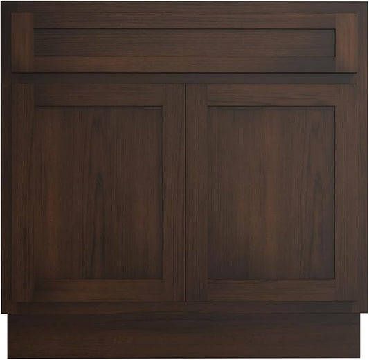 HomeBeyond 33 Inch Bathroom Vanity Base Only, Single Vanity Cabinet with Double Soft Closing Door, Composable Floor Mount Cabinets Without Top, Rustic Brown