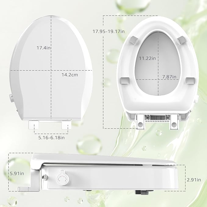 Raised Toilet Seat Bidet 2.91in, Elongated Bidet Toilet Seat, 3 Wash Mode, Soft Close & Quick Release, no Electric, Adjustable Anti-Slip Pad, Home/Commercial Use for Senior, 18.5inch, White