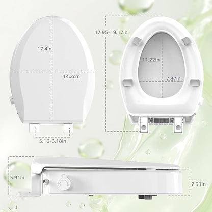 Raised Toilet Seat Bidet 2.91in, Elongated Bidet Toilet Seat, 3 Wash Mode, Soft Close & Quick Release, no Electric, Adjustable Anti-Slip Pad, Home/Commercial Use for Senior, 18.5inch, White