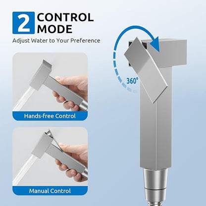 Arofa Warm Water Bidet Sprayer for Toilet with Hot and Cold Rough-in Valve, Hands-Free Handheld Jet Spray with Adjustable Water Flow, Square Toilet Sprayer with Bidet Hose for Feminine Wash