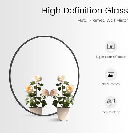 Round Wall Mirror 20 inch Black Circle Mirror for Bathroom with Metal Framed, Round Black Mirror for Wall Decor, Vanity, Entryway Living Room