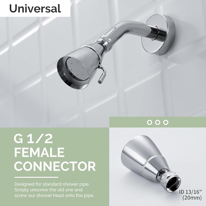 Angle Simple Shower Head High Pressure, Brass Shower Sprayer, G 1/2, Chrome | High Flow Rinsing, Swivel Joint to Change Position, Adjustable Lever for Gentle Stream, Ideal for Bathroom or Outdoor