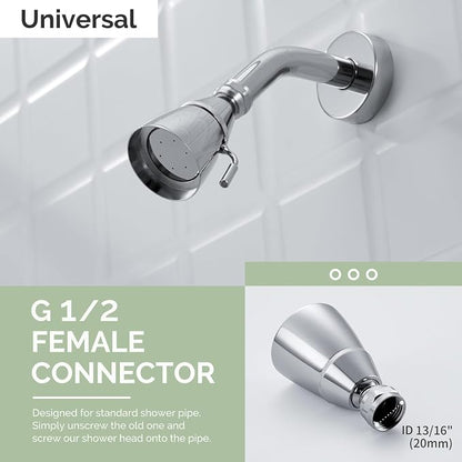 Angle Simple Shower Head High Pressure, Brass Shower Sprayer, G 1/2, Chrome | High Flow Rinsing, Swivel Joint to Change Position, Adjustable Lever for Gentle Stream, Ideal for Bathroom or Outdoor