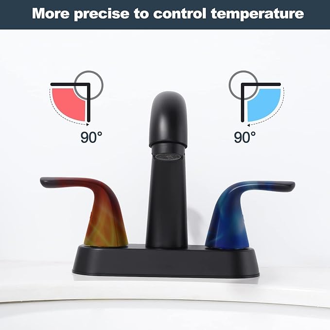 ALEASHA Black Bathroom Sink Faucet - 4 Inch Centerset 2 Handle With Pop Up Drain Stopper, Lavatory Vanity Faucet