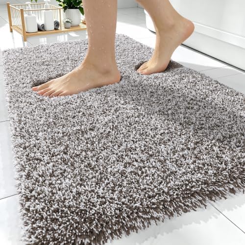 OLANLY Microfiber Bathroom Rugs 30x20, Quick Dry Bath Mat, Brown and White