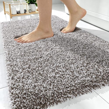 OLANLY Microfiber Bathroom Rugs 30x20, Quick Dry Bath Mat, Brown and White