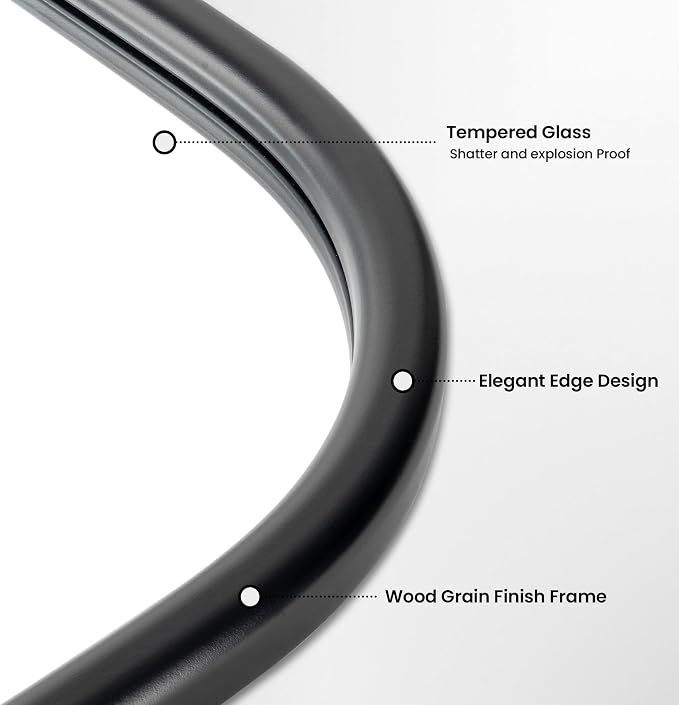 24"x36" Arch Wall Mirror Bathroom Mirror for Wall Mounted, Tempered Glass, Wood Grain Finish Frame Wall Mirror Decorative for Living Room Bedroom Entryway, Black