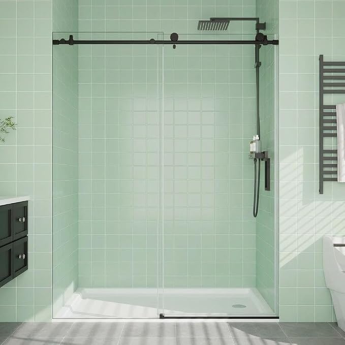 Shower Doors, Frameless Shower Door 56-60" W x 76" H, Sliding Glass Door with 5/16" (8mm) Clear Tempered Glass for Bathroom