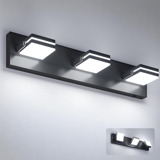 VOLISUN 3 Light Bathroom Vanity Light, 24 inch Dimmable Bathroom Light Fixtures Over Mirror, 5 Color Temperatures, 180°Rotatable Head, Black LED Vanity Lights for Bathrooms-ETL Certificated