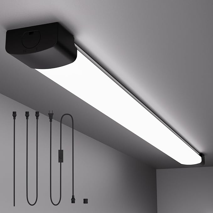 Plug in Light 4FT 5000K Linkable LED Tube Shop Closet Under-Cabinet Utility Lights, IP66 Waterproof, Overhead Ceiling Workbench Light, LED Light Bar for Room Office Garage Shop Bathroom | Overhead Ceiling Lighting Utility Workbench Light, Triproof LED ...