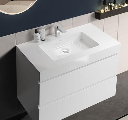 36" Floating Bathroom Vanity with Sink, Modern Bathroom Cabinet with Top and Soft Close Drawers, Spacious Storage for Small Space, White - Lavanda Collection
