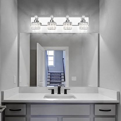 PRESDE Crystal 4 Light Bathroom Vanity Lights Chrom Vanity Light for Bathroom Over Mirror Modern Bath Wall Lighting