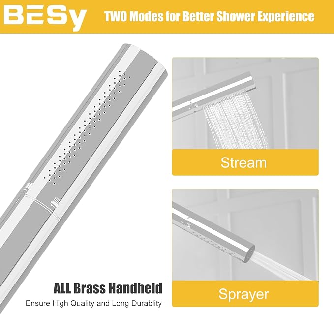 Handheld Shower Head Sprayer Shower Wand Hand Shower Showerhead Chrome | Polished Chrome High Pressure Showerhead, Hand Held, Brass Shower Head, Wall Mounted, 60 In Stainless Steel Shower Hose
