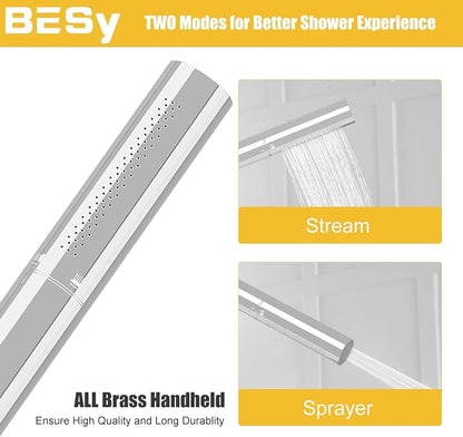 Handheld Shower Head Sprayer Shower Wand Hand Shower Showerhead Chrome | Polished Chrome High Pressure Showerhead, Hand Held, Brass Shower Head, Wall Mounted, 60 In Stainless Steel Shower Hose