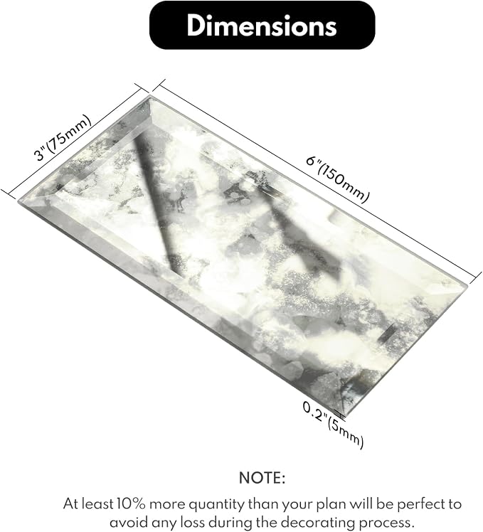 Peel and Stick Beveled Sliver Antique Mirror Tile Subway Mirror Glass Backsplash 3x6 Inch for Kitchen Bathroom Wall