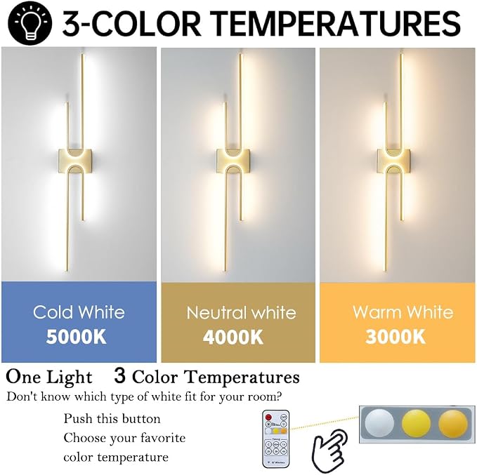 Modern LED Bathroom Vanity Light, Dimmable Vanity Light Fixture, Gold Bathroom Light Fixtures over Mirror, Wireless LED Wall Sconce with Remote Control, 39.17 Inch Wall Light for Bedroom, Living Room