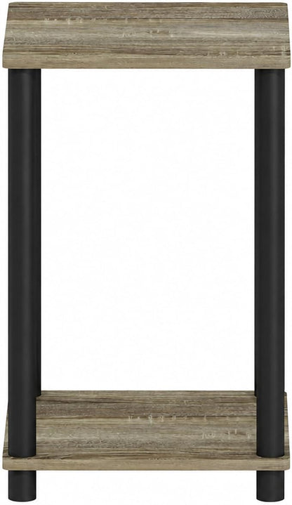 Furinno Modern Grey Side Table, 2-Tier Square Top End Table with Open Shelf, Toolless Night Stand, Bedside Table, for Living Room, Bedroom, Grey Oak