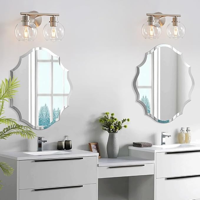 Bathroom Light Fixtures Over Mirror 2-Lights Bathroom Vanity Light with Clear Glass Shade 13.4 inch Modern Brushed Nickel Vanity Light Wall Sconce Vanity Light Bathroom Light for Bath, L1746