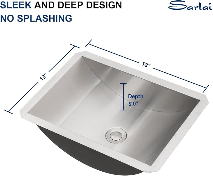 18"x13" Bathroom Vanity Sink Stainless Steel Rectangle Undermount Bathroom Lavatory Restroom Under Counter Sinks Basin with Pop Up Drain