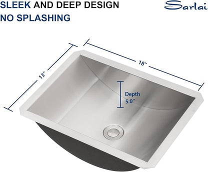 18"x13" Bathroom Vanity Sink Stainless Steel Rectangle Undermount Bathroom Lavatory Restroom Under Counter Sinks Basin with Pop Up Drain
