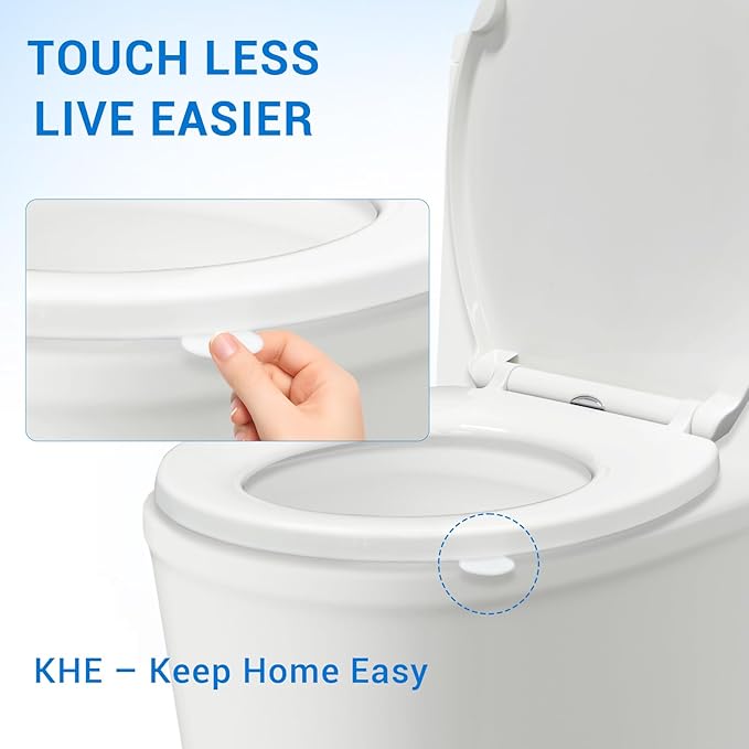 KHE Round Toilet Seat 16.5 Inch, Soft Close Toilet Seat with No-Touch Handle, Quick Release for Easy Cleaning, Non-Slip Bumpers, Durable PP, White