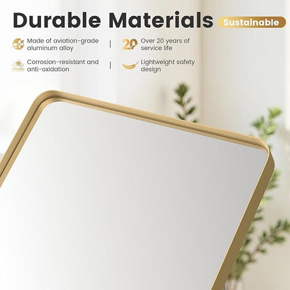 45"X 30" Large Gold Metal Framed Bathroom Mirror for Wall, Large Mirrors for Spacious Rooms,Gold Rounded Rectangle Mirror, Brushed Gold Bathroom Vanity Mirror Anti-Rust, Tempered Glass