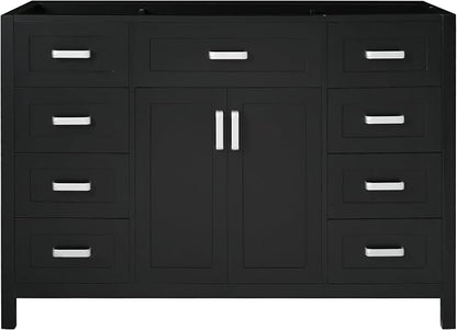 47" Bathroom Vanity Base Only, Cabinet with Soft-Closing Drawers and Doors, Simple & Modern Style, Solid Wood Frame, Black