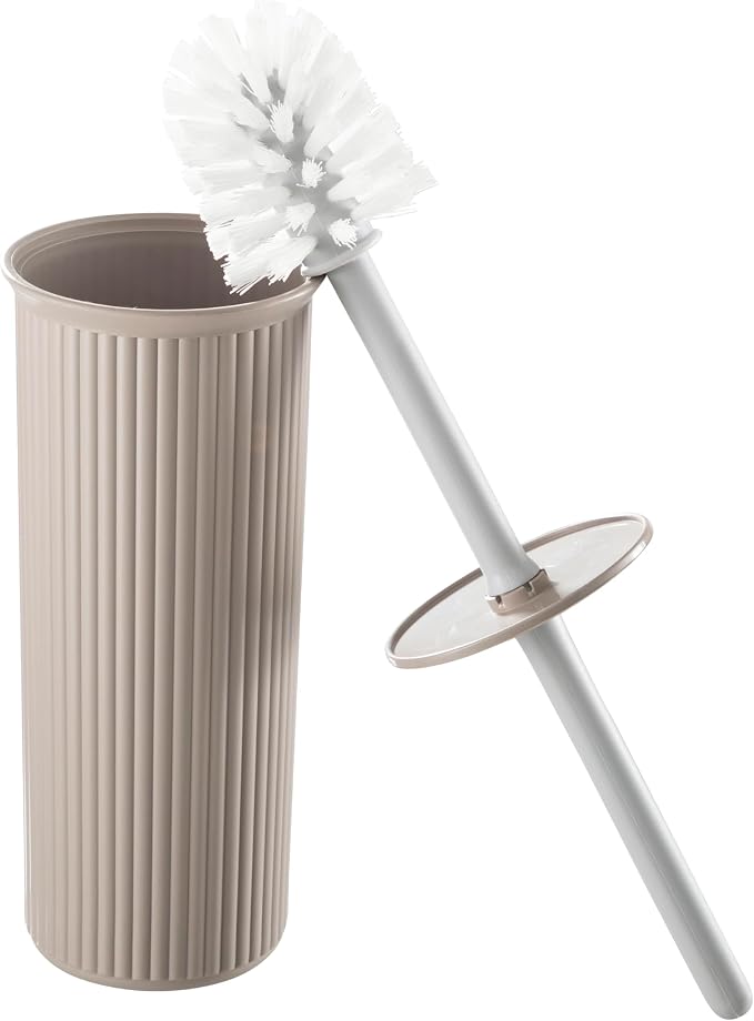 Superio Ribbed Collection Toilet Bowl Brush and Holder Set, Decorative Plastic Bathroom Toilet Brush with Holder, Toilet Cleaner Scrubber, Taupe - 1 Pack