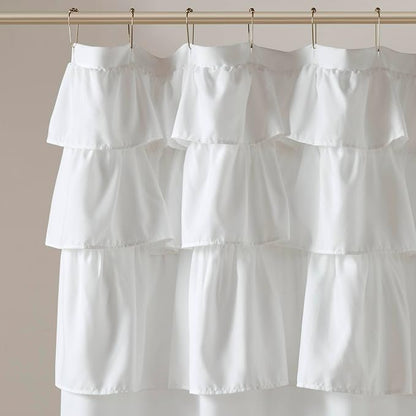 Madison Park Grace Ruffle Shower Curtain for Bathroom, 72"x 72", White | Farmhouse Cottage Top, Machine Washable, Shabby Chic Ruffled Decor Fabric, Privacy Screen, Solid Color