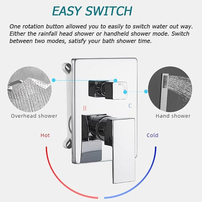Shower System Polished Chrome Bathroom Rainfall Shower Faucet Set Complete Wall Mounted 8 Inch Shower Head and Handle Set with Rough-in Valve Body and Trim Kit