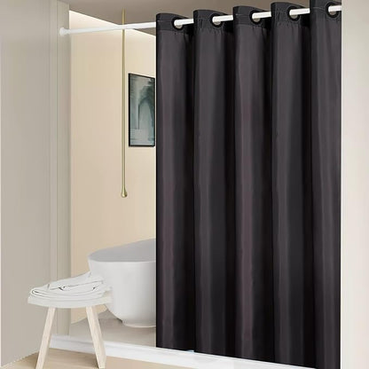 Furlinic Extra Wide No Hook Shower Curtain,96 Inch Width Dark Grey Fabric Shower Curtains with 12 Plastic Built-in Hooks,Waterproof & Machine Washable Hotel Style for Bathroom,96x72 Inch