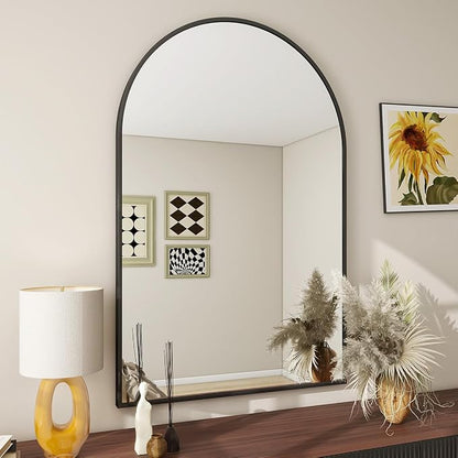 BEAUTYPEAK 26"x38" Arch Bathroom Wall Mirror, Black | Wall Mounted Vanity Metal Frame Mirror for Bedroom, Entryway, Living Room, Fireplace