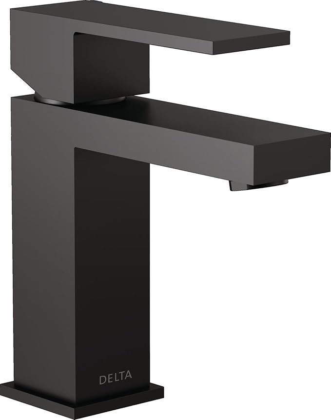 Delta Ara Matte Black Bathroom Faucet 1 Hole, Single Hole Bathroom Sink Faucet for Vanity, Metal Push-Pop Drain Assembly, Matte Black 567LF-BLGPM-PP