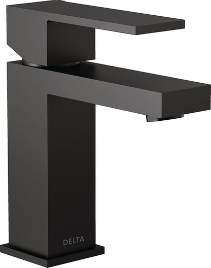 Delta Ara Matte Black Bathroom Faucet 1 Hole, Single Hole Bathroom Sink Faucet for Vanity, Metal Push-Pop Drain Assembly, Matte Black 567LF-BLGPM-PP