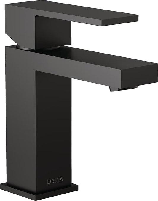 Delta Ara Matte Black Bathroom Faucet 1 Hole, Single Hole Bathroom Sink Faucet for Vanity, Metal Push-Pop Drain Assembly, Matte Black 567LF-BLGPM-PP