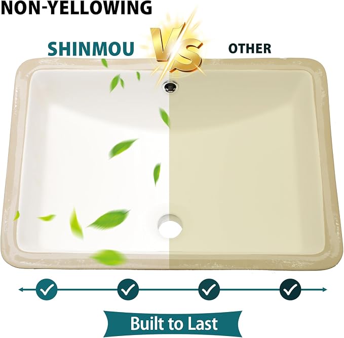 White Ceramic 21"x14" Undermount Bathroom Lavatory Sink | Rectangle under counter white bathroom vessel sink for bathroom