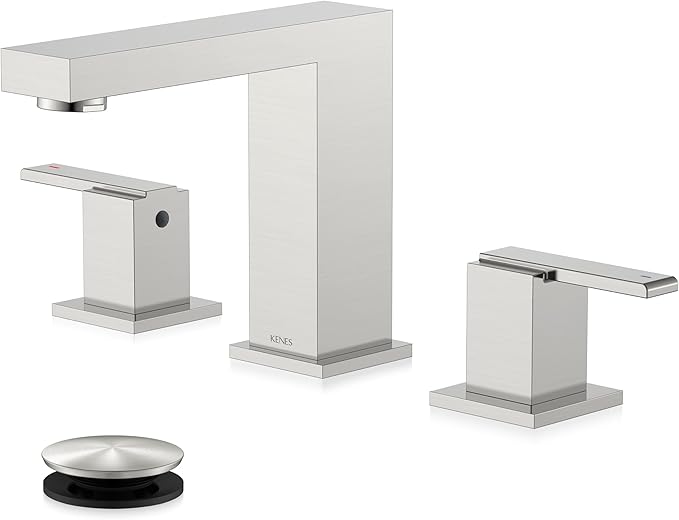 Brushed Nickel 8 Inch Widespread Bathroom Faucet 2 Handle 3 Hole | Bathroom Sink Faucet with Pop Up Drain & Supply Lines, Lead-Free cUPC & NSF Certified, 8 Inch Faucet for Vanity Restroom Sink