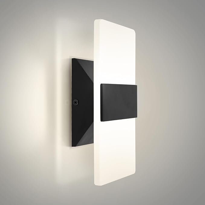 ASD 8 Inch Indoor LED Wall Sconce - 10W 2700K-5000K Dimmable Black Wall Sconce Lights for Living Room, Bedroom, Bathroom, Hallway - Modern Wall Sconces Hardwired, ETL Interior Light