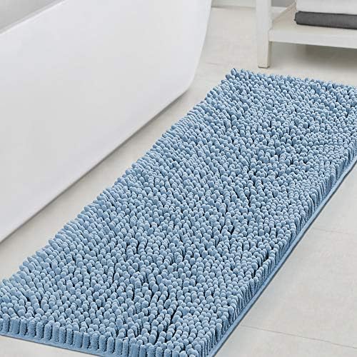 H.VERSAILTEX Bathroom Rugs Bath Mats Non Slip Luxury Chenille Bathroom Runner Rug 47x17 Extra Soft and Absorbent Shaggy Rugs Washable Dry Fast Area Carpet Mats, Tub - Cool Blue