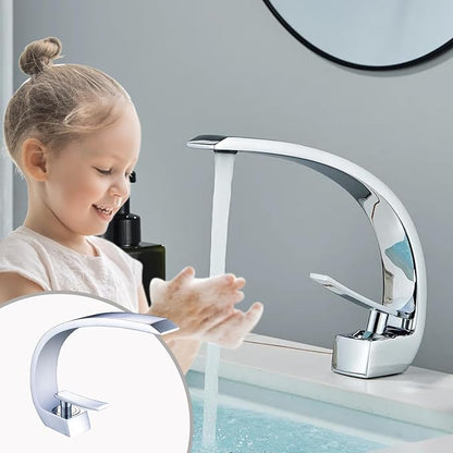 Chrome Bathroom Sink Faucet, Unique Design and Pop Up Drain
