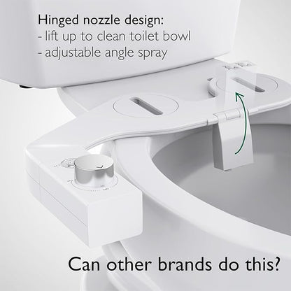 BIDETbidet Left/Right Reversible FRESH WATER Ultra-Slim Bidet Attachment, Switchable Left/Right Control with Dual Nozzles, Hinged Design, Non-Electric, Easy Install, Fits Most Toilets, Off-White