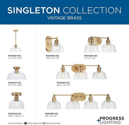 Progress Lighting P300397-163 Singleton Collection 3-Light Vanity Light Vintage Brass
