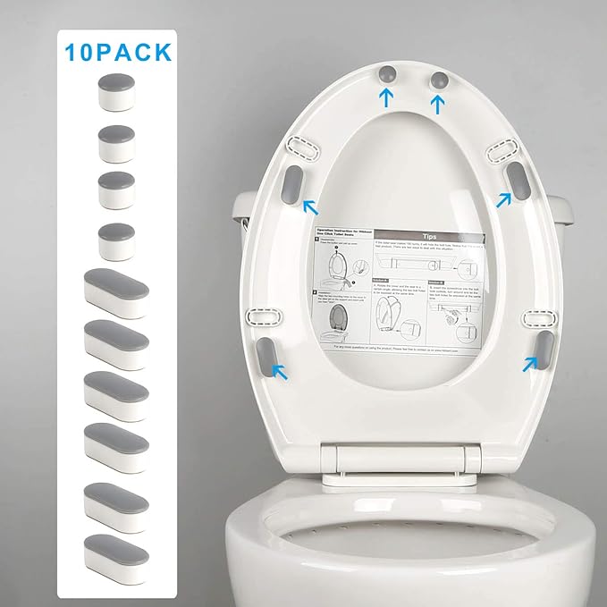 Hibbent 10 Pieces Toilet Seat Bumpers, Universal Buffer Toilet Lid Rubber Bumpers Each One with 2 Thickness TPE Pads(2 Heights) Strong Adhesive Bidet Bumpers Used for Home, Hotel, Hospital