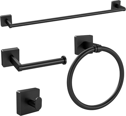 KLJKPA Black Bathroom Accessories Set, 24 inch Towel Racks for Bathroom | Stainless Steel Bathroom Hardware Set, Wall Mounted, 4-Piece