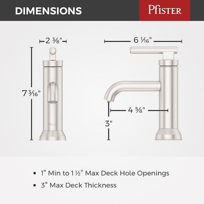 Pfister Capistrano Bathroom Sink Faucet, Single Control, 1-Handle, Single Hole, NSF Certified, Spot Defense Brushed Nickel Finish, LF042CSOGS