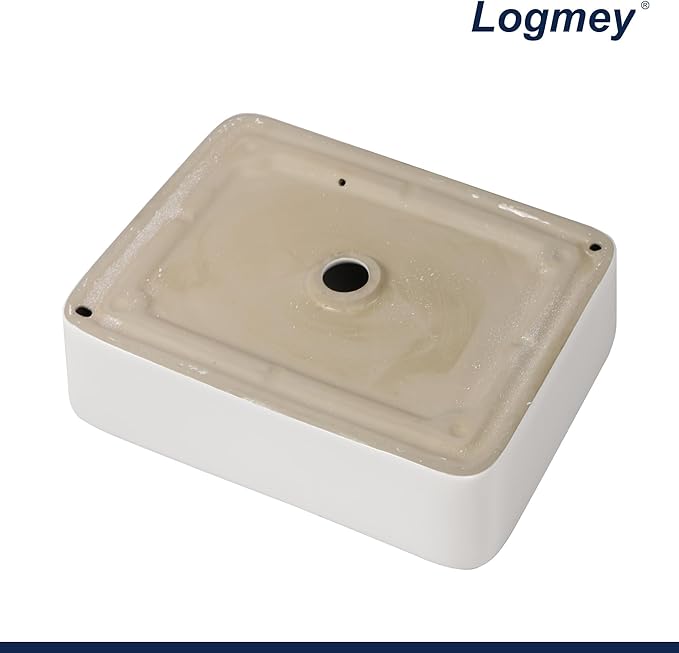 Logmey 16 Inch Drop in Bathroom Vessel Sink 16"x12" Rectangular White Porcelain Ceramic Sink Modern Above Counter Countertop Bathroom Vanity Sinks Art Basin