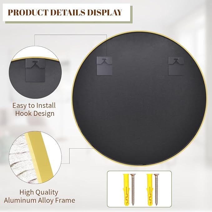 BEAUTYPEAK 42 Inch Round Mirror, Metal Frame Circle Mirror, Gold | Wall Mounted for Entryway, Bathroom, Vanity, Living Room